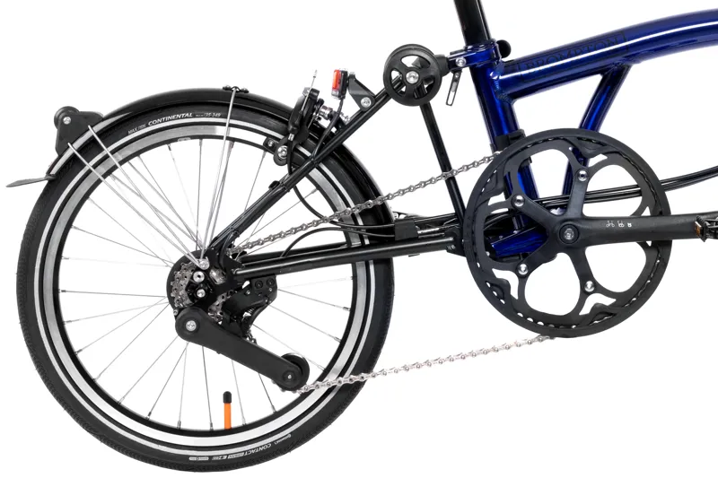 Brompton Electric P Line Explore 12 Speed Folding Bike 2024 in Bolt Blue Lacquer-4